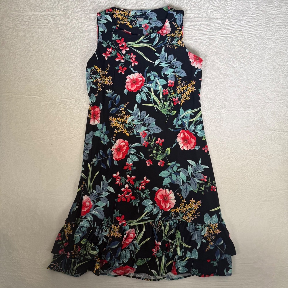 Tommy Hilfiger Womens Floral Sleeveless Ruffle Hem Shift Dress Black Red Size 10